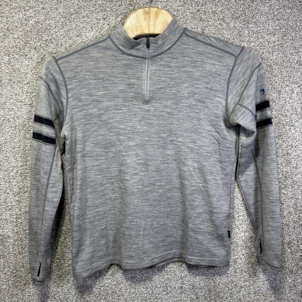 Kuhl Pullover Mens Large Gray Merino Wool 1/4 Zip Long Sleeve Base Layer